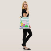 Moderne gestreepte, Hawaï Hibiscus -Persoonlijk Tote Bag (Op model)
