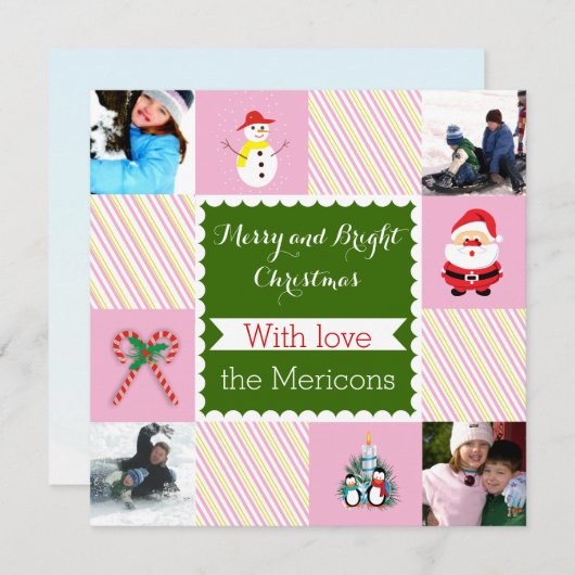 Moderne gestreepte kerst platte foto feestdagenkaart (Voorkant / Achterkant)