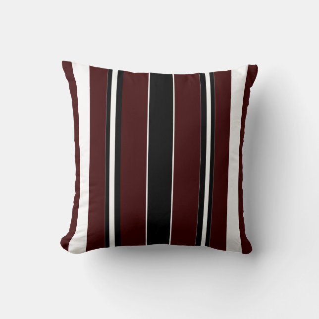 Moderne gestreepte kussen-Huis-Maroon/Zwart/Wit Kussen (Voorkant)