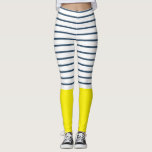 Moderne gestreepte patroon leggings<br><div class="desc">Moderne, witte, blauwe en gele gestreepte patroondecoratie</div>