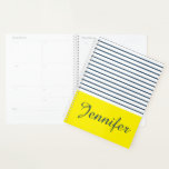 Moderne gestreepte patroon planner<br><div class="desc">Moderne witte,  blauwe en gele gestreepte patroon met aangepaste naam</div>