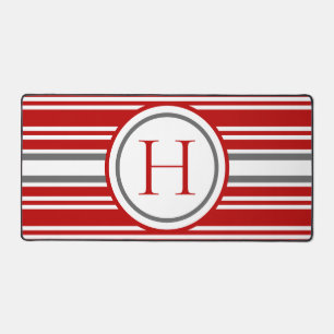 Moderne Gestreepte Rode Witte & Grijze Teamkleuren Bureaumat