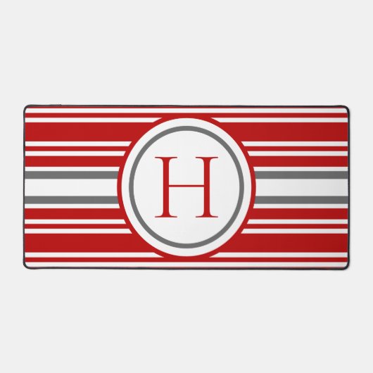 Moderne Gestreepte Rode Witte & Grijze Teamkleuren Bureaumat (Voorkant)