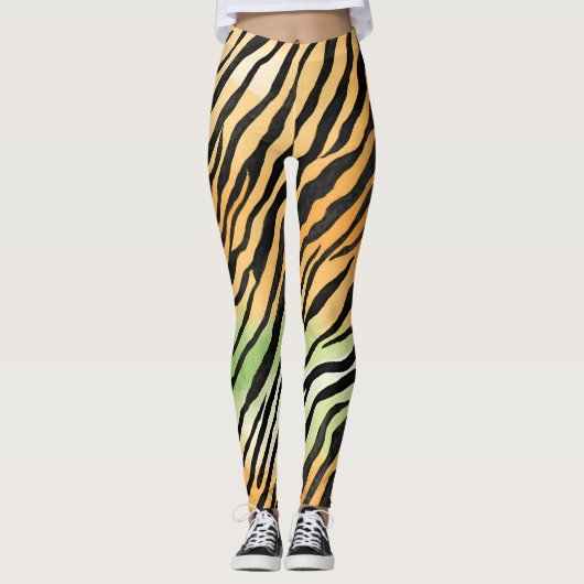 Moderne gestreepte tijgerhuiden Print grote katten Leggings (Voorkant)