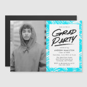 Moderne gestreepte turquoise foto afstudeerfeest magnetische uitnodiging (Voorkant / Achterkant)