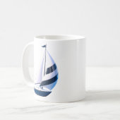 Moderne gestreepte zeilboot koffiemok (Voorkant links)
