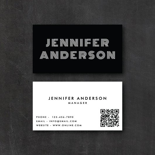 Moderne gestreepte zwarte en witte QR-code Visitekaartje