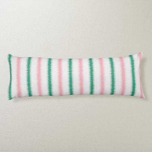 Moderne gestructureerde roze groene ikat strepen p lichaamskussen (Achterkant)