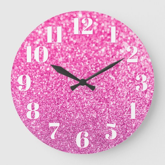 Moderne getallen Faux sparkly Bokeh Pink Glitter Grote Klok (Voorkant)