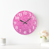 Moderne getallen Faux sparkly Bokeh Pink Glitter Grote Klok (Huis)