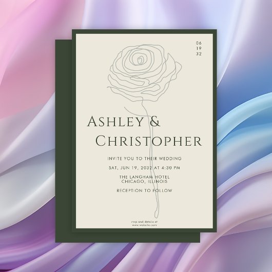 Moderne getekende bloemendonkere mos groene bruilo kaart