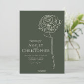 Moderne getekende bloemendonkere mos groene bruilo kaart (Staand voorkant)