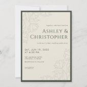 Moderne getekende bloemendonkere mos groene bruilo kaart (Voorkant)