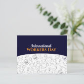 Moderne Getekende Internationale Dag van de Arbeid Briefkaart (Staand voorkant)