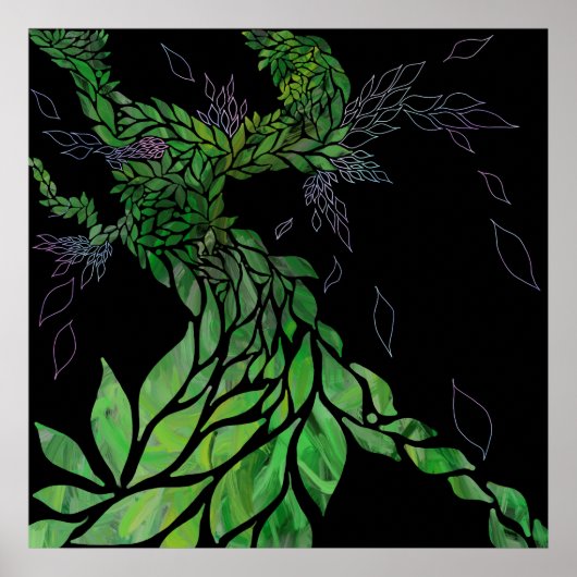 Moderne getextureerde bladeren op abstracte canvas poster (Voorkant)