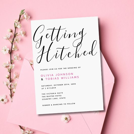 Moderne 'Getting Hitched' Typografie Bruiloft Kaart
