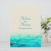 Moderne geverfde, abstracte zeeen trouwmenu menu (Staand voorkant)