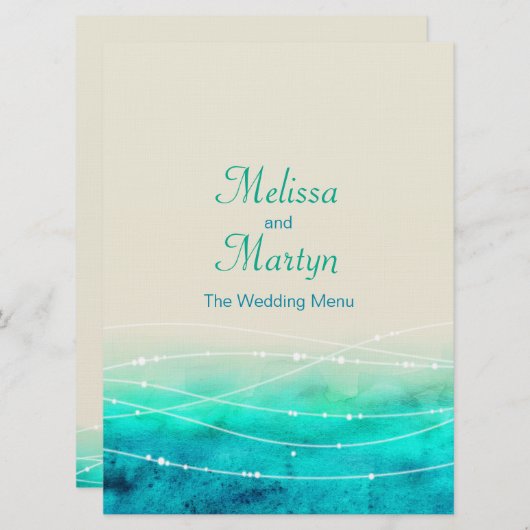 Moderne geverfde, abstracte zeeen trouwmenu menu (Voorkant / Achterkant)