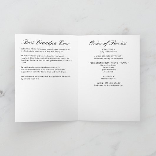 Moderne Gevouwen Begrafenis Orde van Dienst Foto Programma (Binnen)