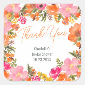Moderne gewaagde bloemen dank je bruidsdouche vierkante sticker (Voorkant)