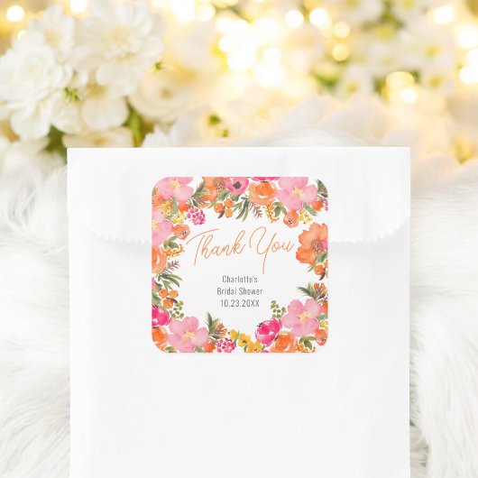 Moderne gewaagde bloemen dank je bruidsdouche vierkante sticker