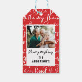 Moderne, gewaagde kerstfoto met grafische typograf cadeaulabel (Voorkant)