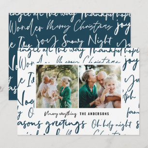 Moderne, gewaagde kerstfoto met grafische typograf feestdagenkaart