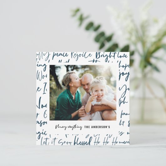 Moderne, gewaagde kerstfoto met grafische typograf feestdagenkaart (Staand voorkant)