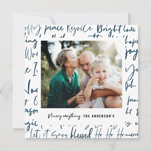 Moderne, gewaagde kerstfoto met grafische typograf feestdagenkaart (Voorkant)