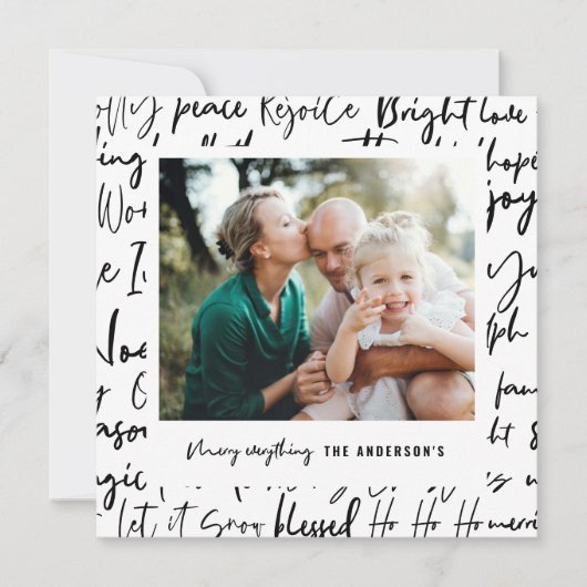 Moderne, gewaagde kerstfoto met grafische typograf feestdagenkaart (Voorkant)