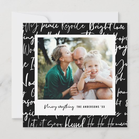 Moderne, gewaagde kerstfoto met grafische typograf feestdagenkaart (Voorkant)