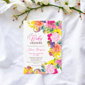 Moderne gewaagde waterverf bloemenscript baby show kaart