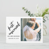 Moderne gewoon gehuwde handgeschreven bruiloft fot aankondiging (Staand voorkant)