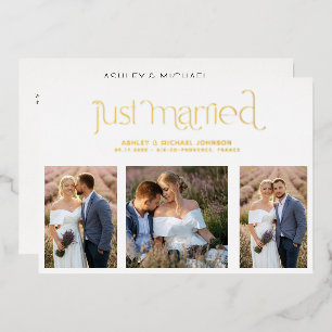 Moderne gewoon getrouwd 4 Foto's Alleen Gold Folie Uitnodiging