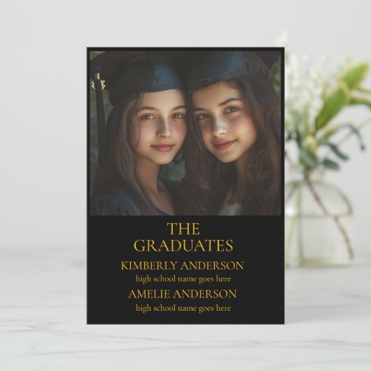 Moderne Gezamenlijke zwarte Graduation Party Uitno Kaart (Staand voorkant)