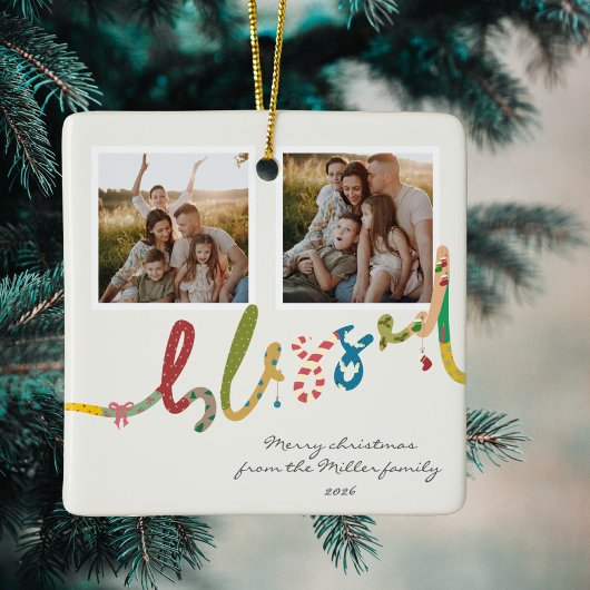 Moderne gezegende kerstboom foto Vakantie Keramisch Ornament