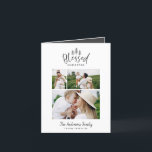 Moderne, gezegende kerstfeestelijke 3foto feestdagen kaart<br><div class="desc">Moderne,  minimale kerstfeestelijke,  stijlvolle multi-fotokaart. Met moderne handgetekende tekst en bomen. De achtergrondkleur kan worden aangepast. Eenvoudig kerstmodern,  minimaal stijlvol.</div>
