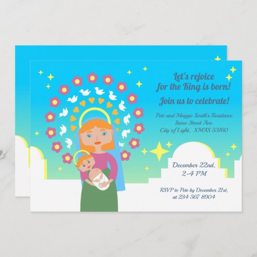 Moderne Gezegende Maria Kinderen Kerstfeest Vierin Kaart (Voorkant / Achterkant)