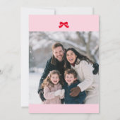 Moderne gezelfgemaakte foto met roze-rode strik feestdagenkaart (Achterkant)