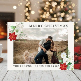 Moderne gezelfgemaakte kerstfamiliefoto feestdagenkaart