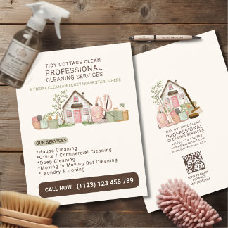 Moderne Gezellige Watercolor Huishoudelijke Schoon Flyer
