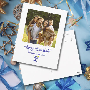 Moderne gezinsfoto Menorah Hanukkah Feestdagenkaart