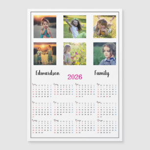 Moderne gezinsfotocollage magnetische 2026 kalende