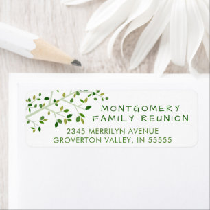 Moderne gezinshereniging groene boom etiket