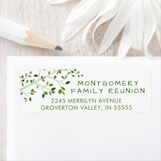 Moderne gezinshereniging groene boom etiket (Insitu)