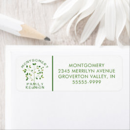 Moderne gezinshereniging groene boom etiket