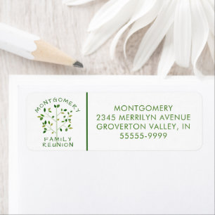 Moderne gezinshereniging groene boom etiket