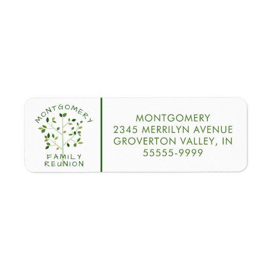 Moderne gezinshereniging groene boom etiket (Voorkant)