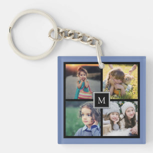 Moderne gezinskeuzefoto-collage-monogram sleutelhanger