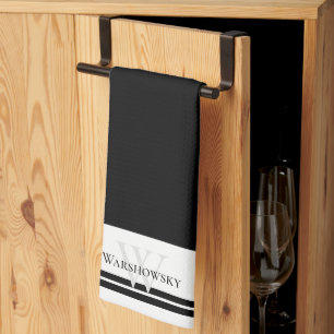 Moderne gezinsmonogram zwart-wit theedoek